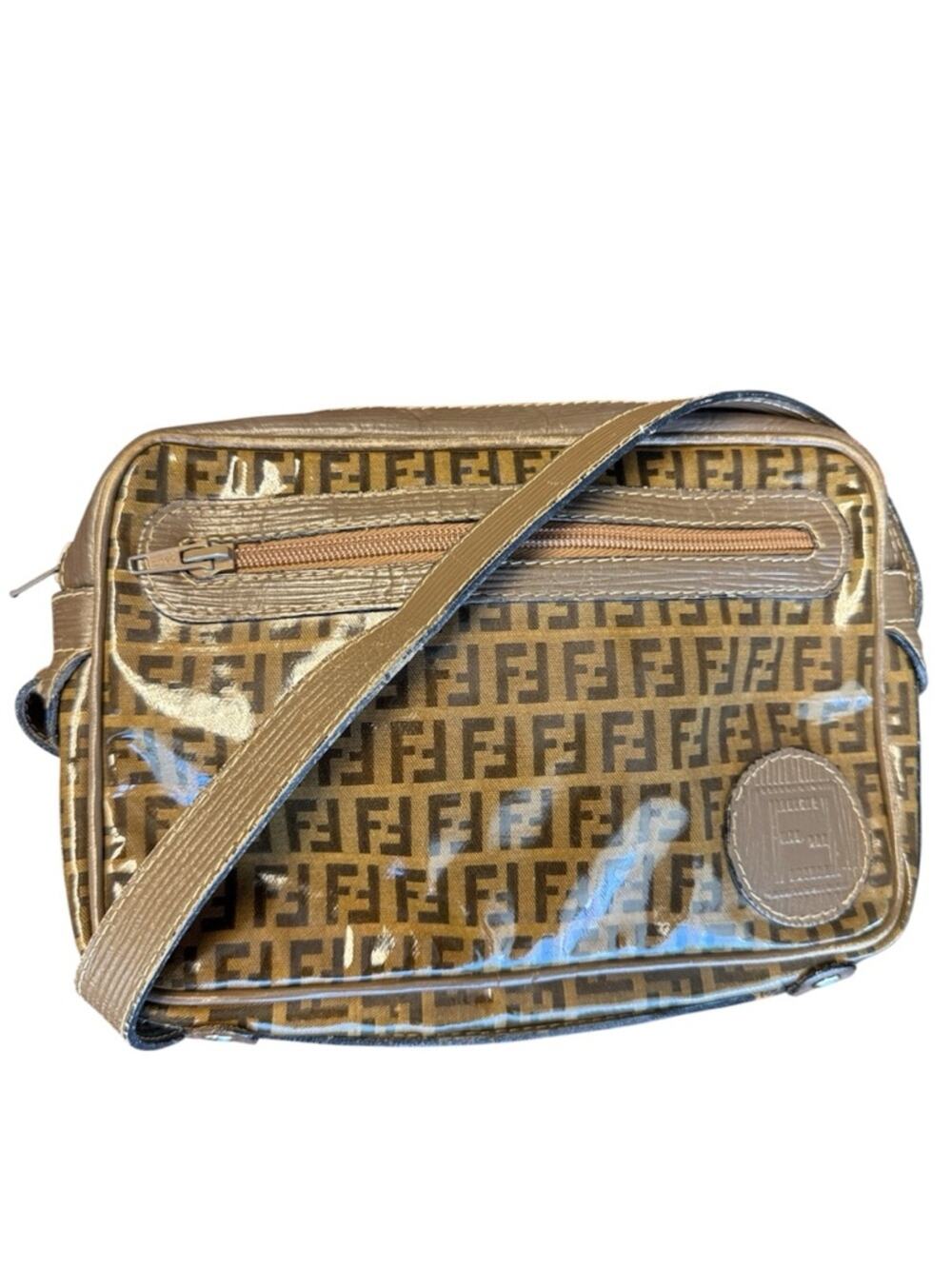 Vintage 1980’s FENDI FF Monogram Zucchino PVC Coated Crossbody Shoulder Bag